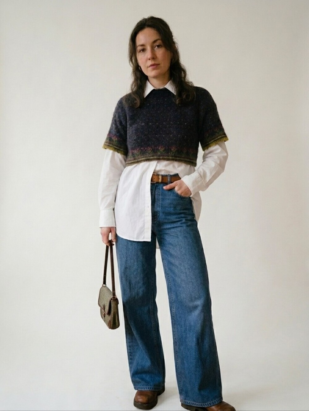 ​Vintage Benetton Mohair Italy Fair Isle Short Sleeve Sweater M Boxy 80's 90's